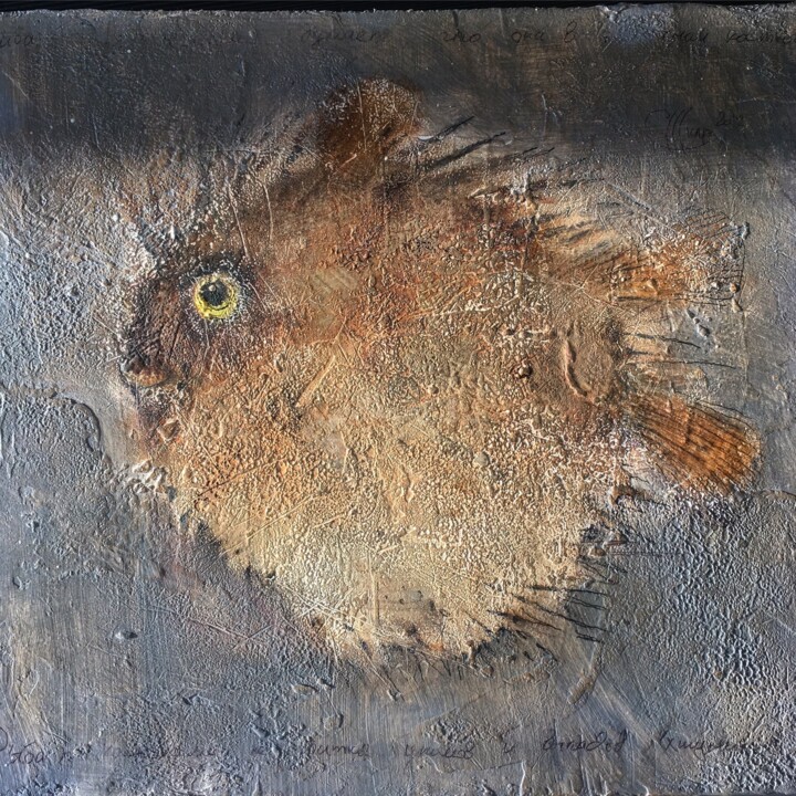 Painting titled "See Hadgehog" by Sergii Shkoliar, Original Artwork, Oil Mounted on Wood Panel