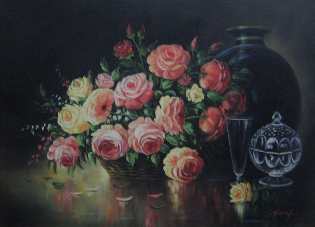 Pintura intitulada "Roses.jpg" por Şeref Aydınlık, Obras de arte originais, Óleo