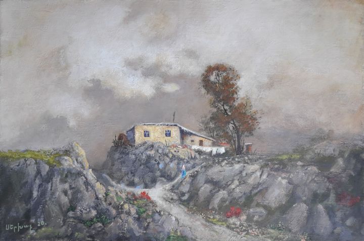 Peinture intitulée "Cloudy day (60x40cm…" par Serkhach, Œuvre d'art originale, Huile Monté sur Châssis en bois