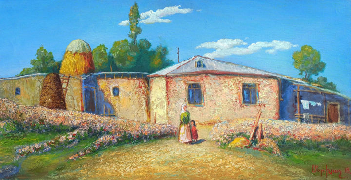 Painting titled "Summer in the villa…" by Serkhach, Original Artwork, Oil Mounted on Wood Stretcher frame