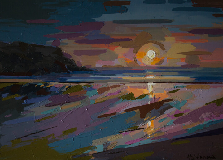 Painting titled "Sunset" by Anastasiya Molchanova, Original Artwork, Oil