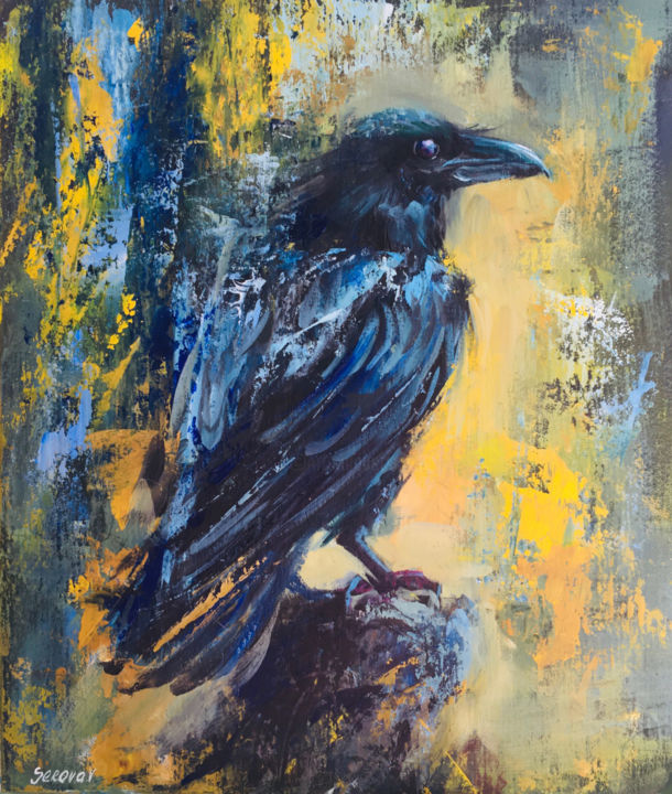 Raven Crow Art Painting Original Art Oil, Painting by Valerie Serova