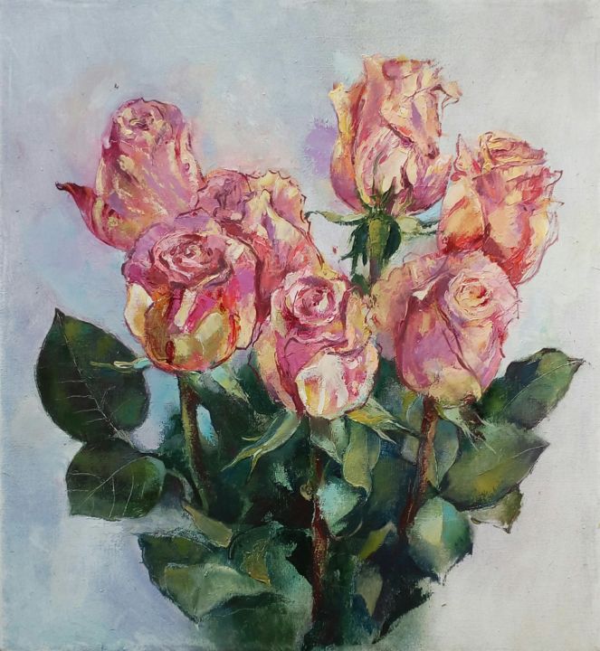 Pintura intitulada "Roses" por Elizaveta Khudyakova, Obras de arte originais, Óleo