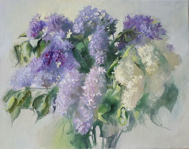 Painting titled "Lilac" by Elizaveta Khudyakova, Original Artwork, Oil