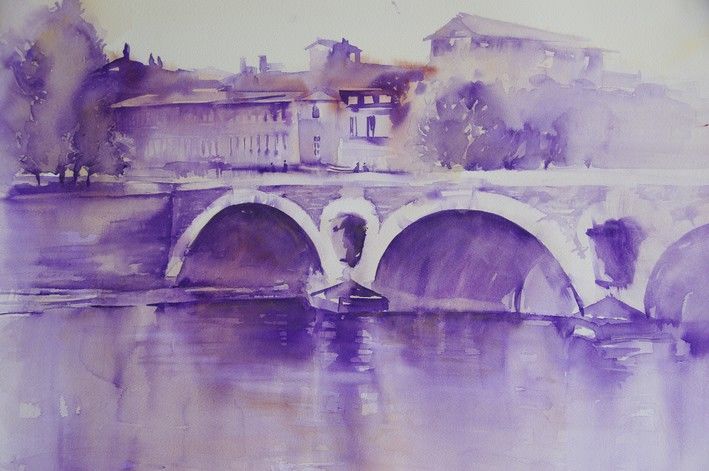 Peinture intitulée "Toulouse le pont ne…" par Isabelle Seruch Capouillez, Œuvre d'art originale