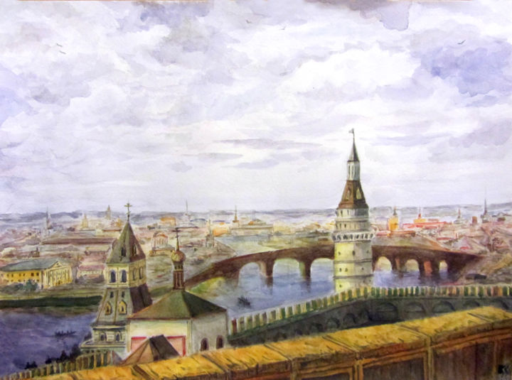 Pittura intitolato "Старая Москва" da Servak, Opera d'arte originale, Acquarello