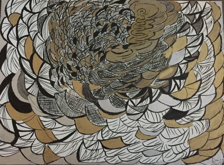 Drawing titled "abstraction japonai…" by Sandrine Denis Lemaitre, Original Art, Ink