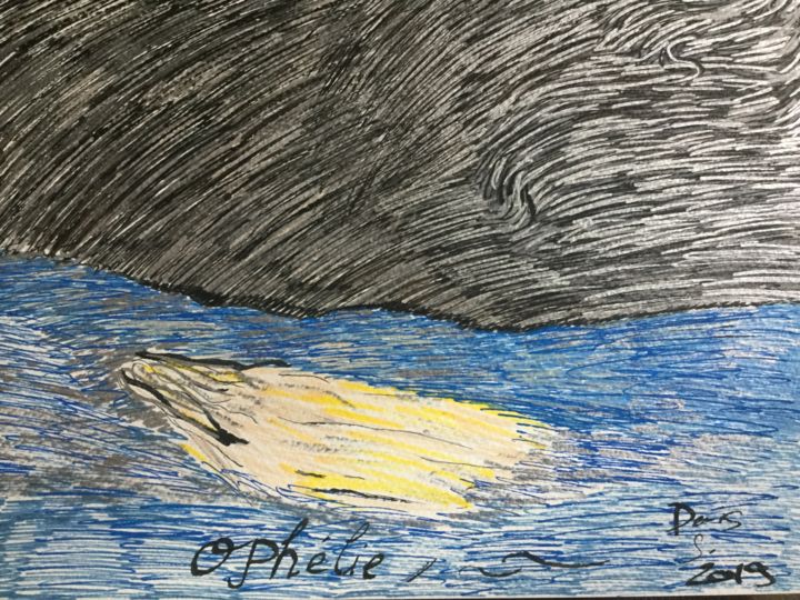 Drawing titled "ophelie" by Sandrine Denis Lemaitre, Original Art,
