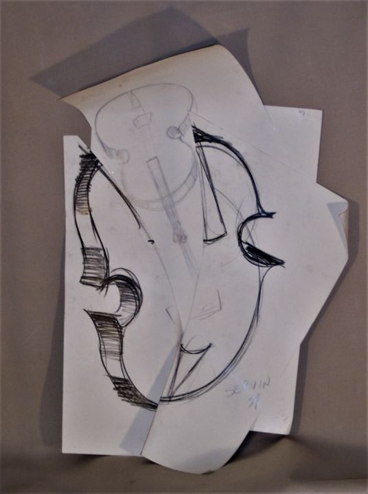 Drawing titled "Violon cannibale n°…" by Servin, Original Artwork, Pencil