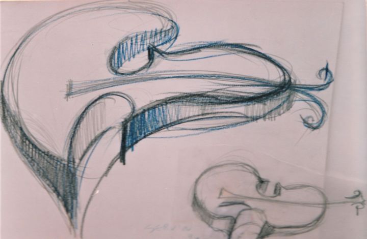 Drawing titled "Violon papillon" by Servin, Original Artwork, Pencil