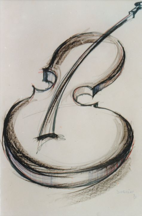 Dessin intitulée "Violon en perspecti…" par Servin, Œuvre d'art originale, Crayon