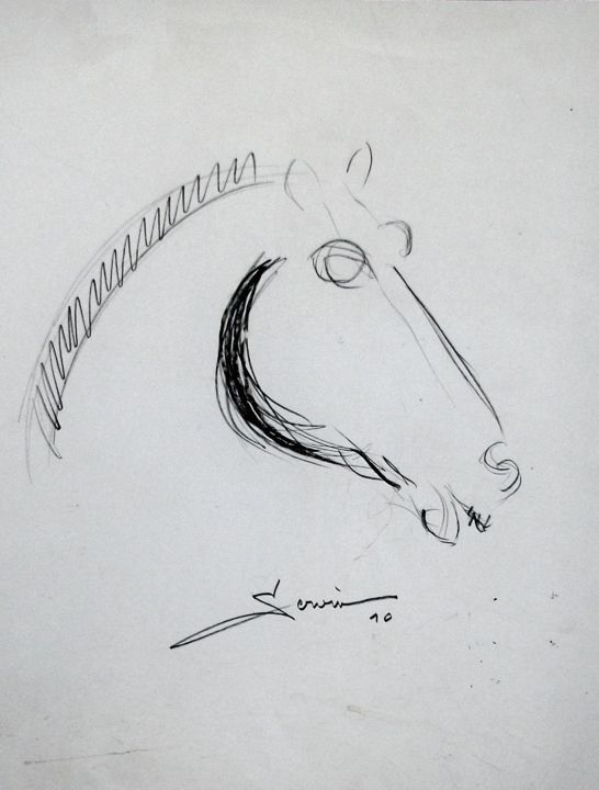 Σχέδιο με τίτλο "Tête de cheval - 1" από Servin, Αυθεντικά έργα τέχνης, Μολύβι