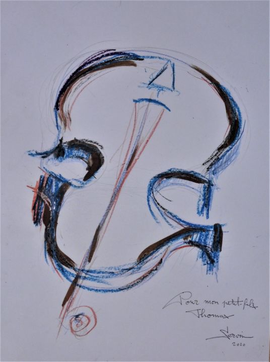 Drawing titled "violon surréaliste…" by Servin, Original Artwork, Pencil