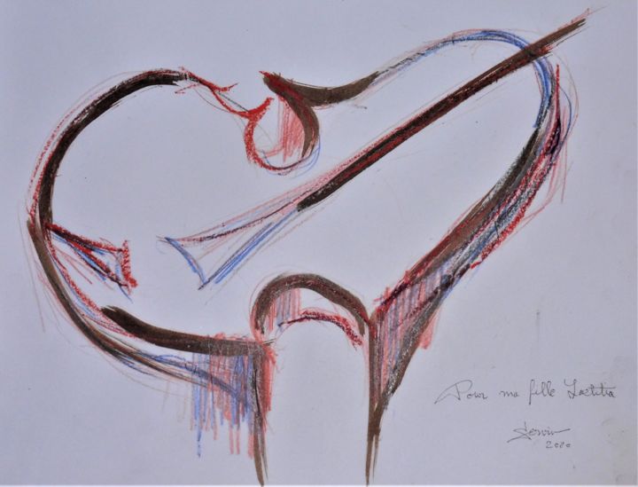 Drawing titled "Violon surréaliste…" by Servin, Original Artwork, Pencil