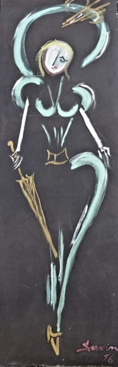 Peinture intitulée "Élégante à l'ombrel…" par Servin, Œuvre d'art originale, Huile