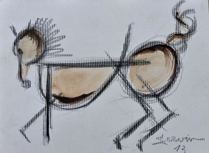 Drawing titled "Dessin de cheval cu…" by Servin, Original Artwork, Pencil