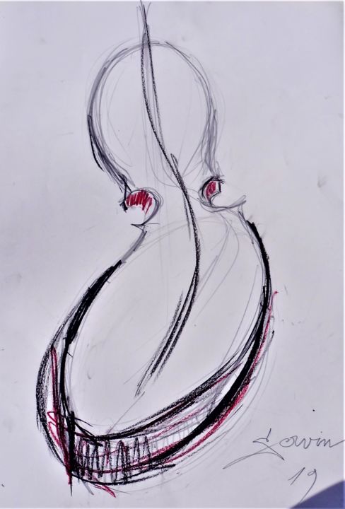 Drawing titled "Etude de violon en…" by Servin, Original Artwork, Pencil