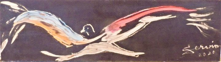 Painting titled "oiseau en vol" by Servin, Original Artwork, Wood
