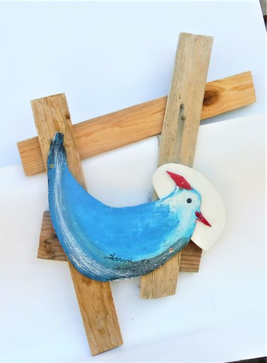 Malarstwo zatytułowany „petit oiseau bleu” autorstwa Servin, Oryginalna praca, Akryl