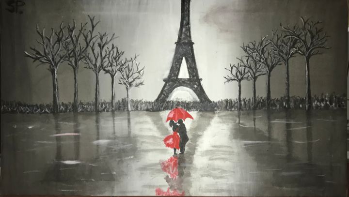 Malerei mit dem Titel "Love in Paris" von Serxhio P, Original-Kunstwerk, Acryl