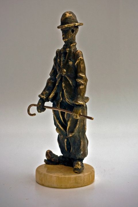 Sculpture titled "Chaplin bronz ,marb…" by Seryoja Stefanov, Original Artwork, Metals