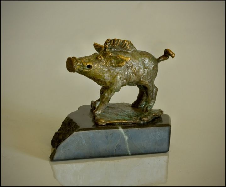Sculpture titled "pig- bronz,marble" by Seryoja Stefanov, Original Artwork, Metals