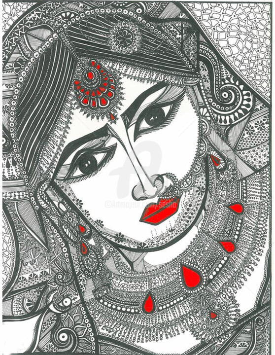 Digital Arts titled "Bride Of India" by Sesha, Original Artwork, Ink
