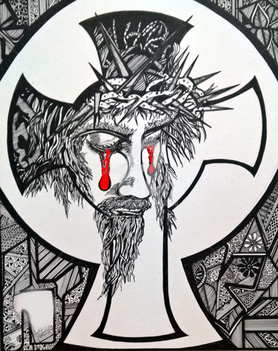 Digital Arts titled "drawing-jesus-chris…" by Sesha, Original Artwork, Ink