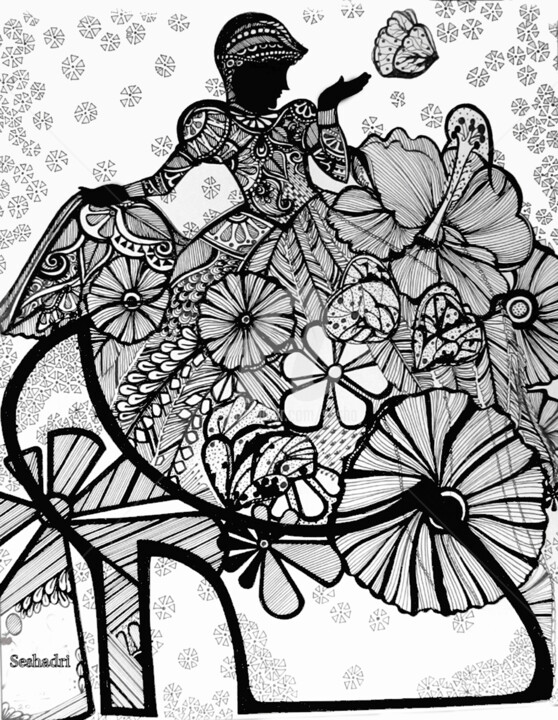 Arts numériques intitulée "drawing-cinderella-…" par Sesha, Œuvre d'art originale, Encre