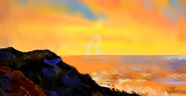 Arte digital titulada "Evening At Sea" por Sesha, Obra de arte original, Acrílico