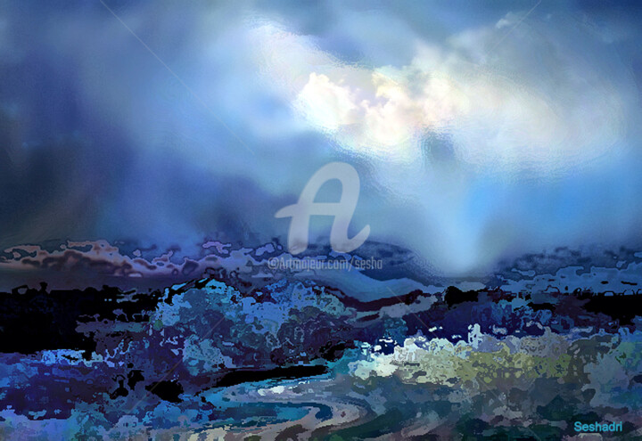 Digital Arts titled "Storm At Sea" by Sesha, Original Artwork, Acrylic