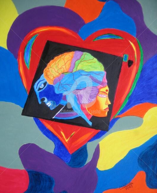 Digital Arts titled "Head vs Heart" by Sesha, Original Artwork, Oil