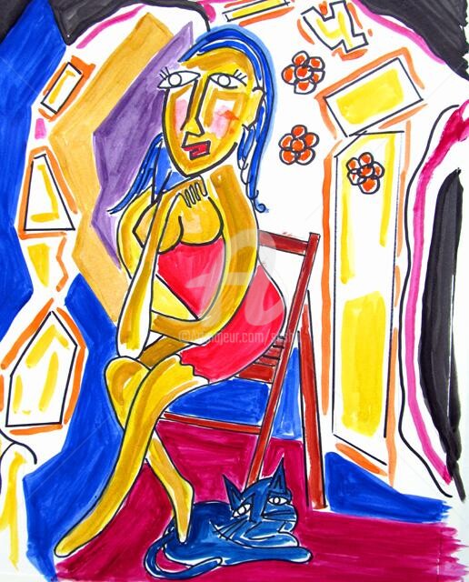 「Woman in Red」というタイトルのデジタルアーツ Seshaによって, オリジナルのアートワーク, オイル