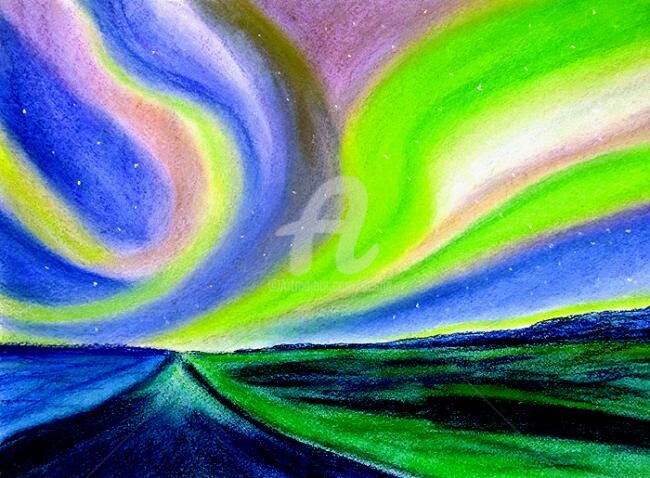 Digital Arts titled "Aurora Borealis-The…" by Sesha, Original Artwork, Oil