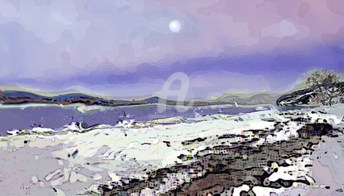 Digital Arts titled "Winter Lake" by Sesha, Original Artwork, Oil