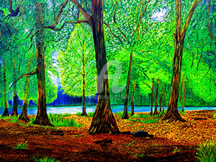 Digital Arts titled "In The Woods" by Sesha, Original Artwork, Oil