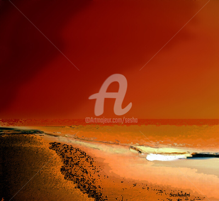 Digital Arts titled "painting-orange-sea…" by Sesha, Original Artwork
