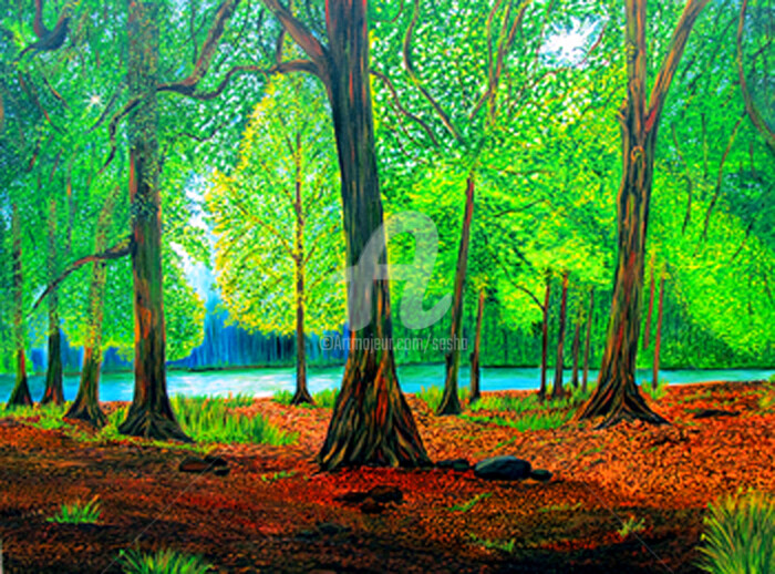 数字艺术 标题为“Woods Are Lovely” 由Sesha, 原创艺术品, 油