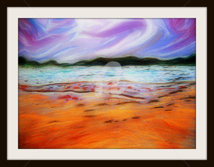 Digital Arts titled "Beach Scene" by Sesha, Original Artwork, Pastel