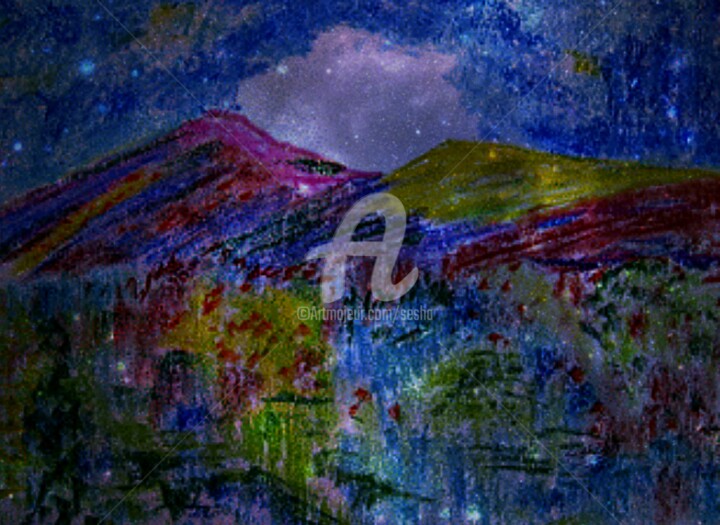 Digital Arts titled "Nightscape" by Sesha, Original Artwork, Watercolor