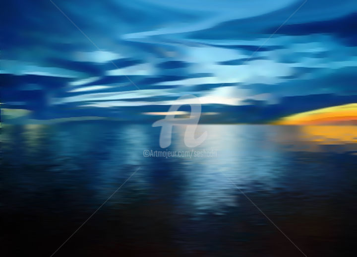 Digital Arts titled "Sea Sky Blues." by Seshadri, Original Artwork, Digital Painting