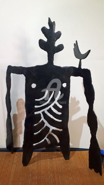 Sculpture titled "Homme Oiseau 2019" by Setch, Original Artwork, Metals
