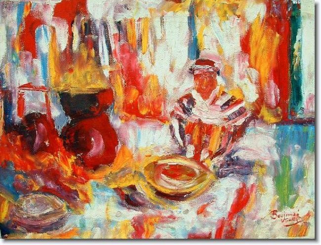 Pittura intitolato "le repas à la maroc…" da Magicart, Opera d'arte originale, Olio