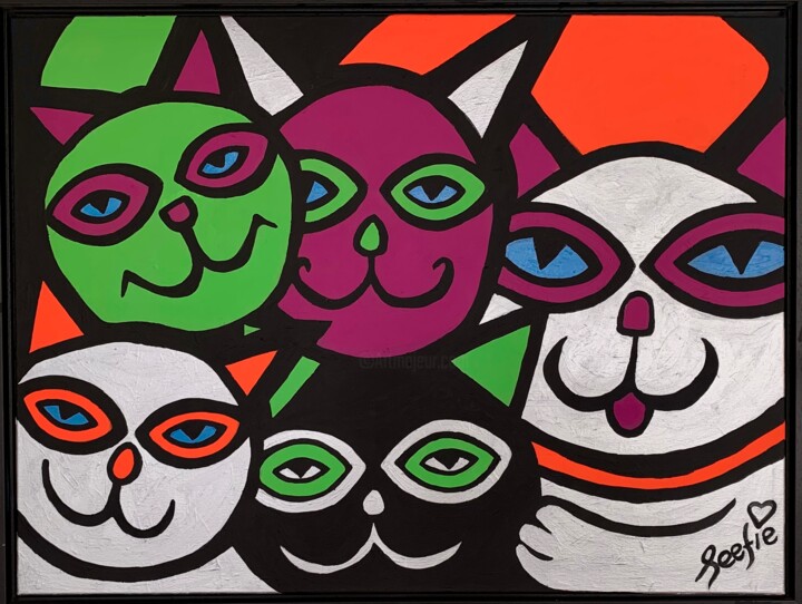 Painting titled "Cats" by Sevâl Gülören (Seefie), Original Artwork, Acrylic