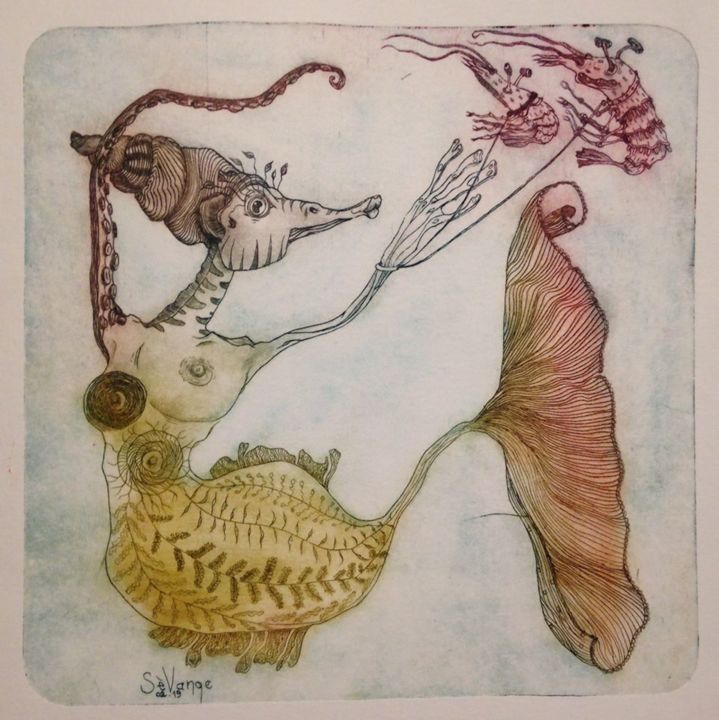 Gravures & estampes intitulée "Balade bucolique av…" par Sèvange, Œuvre d'art originale, Gravure