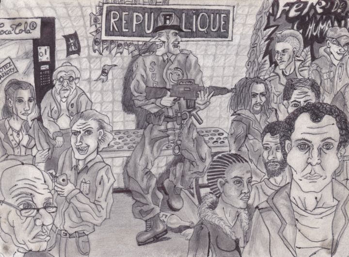 Dessin intitulée "REPUFLIQUE" par S F P (Severe), Œuvre d'art originale, Stylo à bille