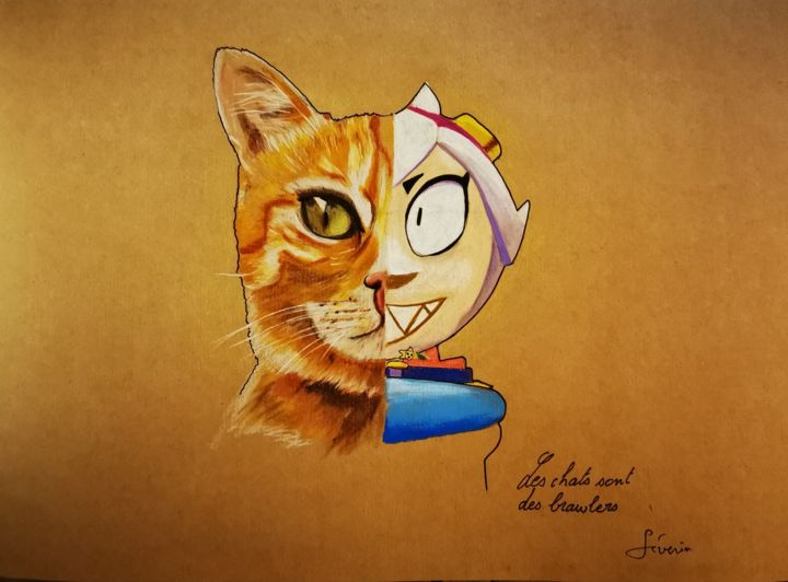 "Les chats sont des…" başlıklı Resim Johnny Rinkel tarafından, Orijinal sanat, Kalem