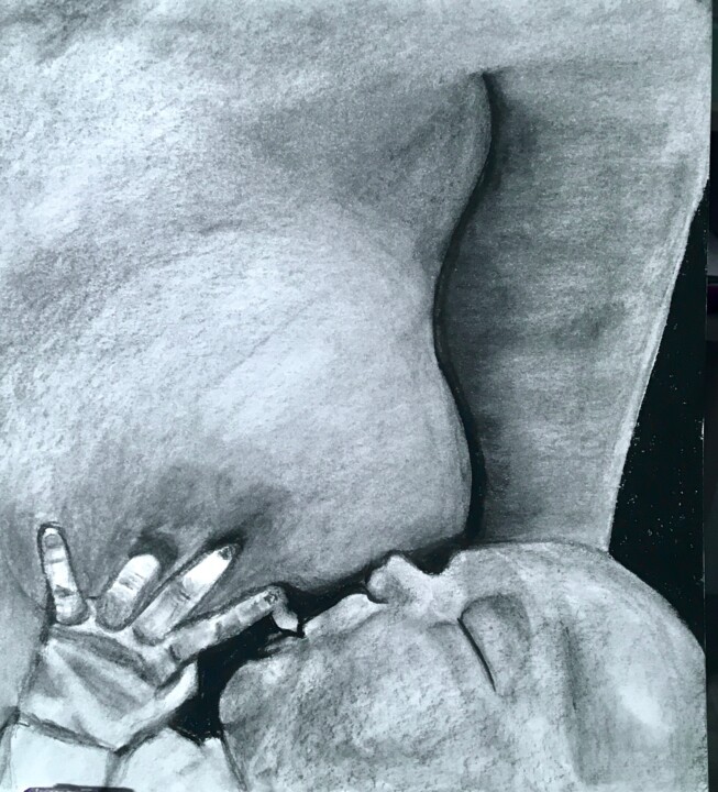 Drawing titled "Le commencement" by Severine Boucard (Severine Neyrat), Original Artwork, Charcoal