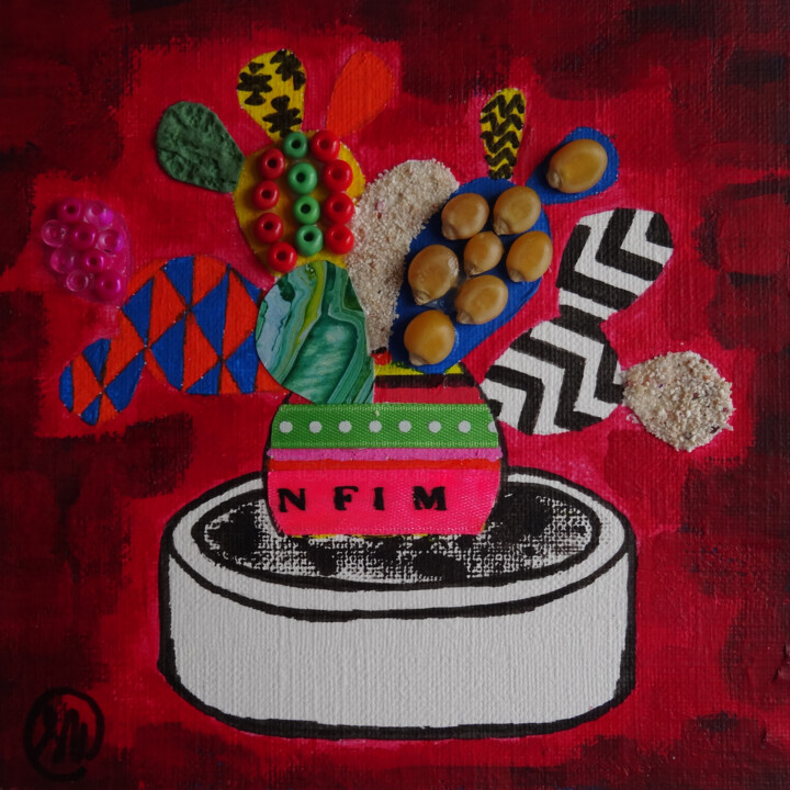 Collages intitulée "Cactus mexicain 3D…" par Séverine Piques (WOERLY), Œuvre d'art originale, Acrylique