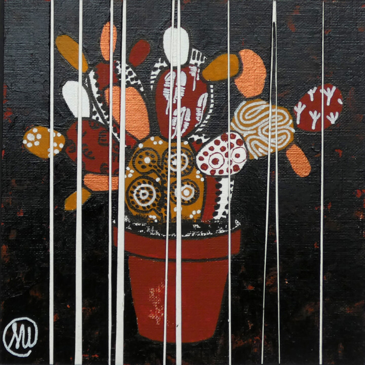 Malerei mit dem Titel "Cactus aborigène dé…" von Séverine Piques (WOERLY), Original-Kunstwerk, Acryl